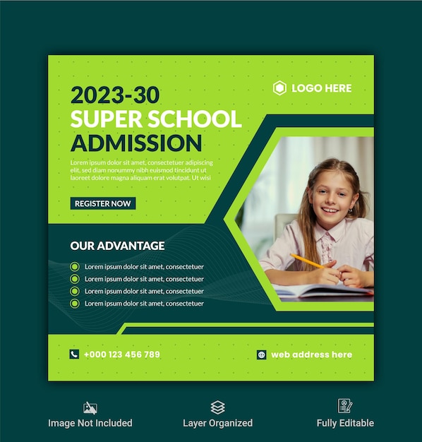 School admission and back to school social media banner template