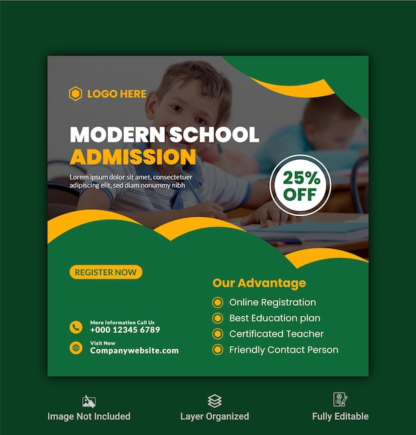 School admission and back to school social media banner template