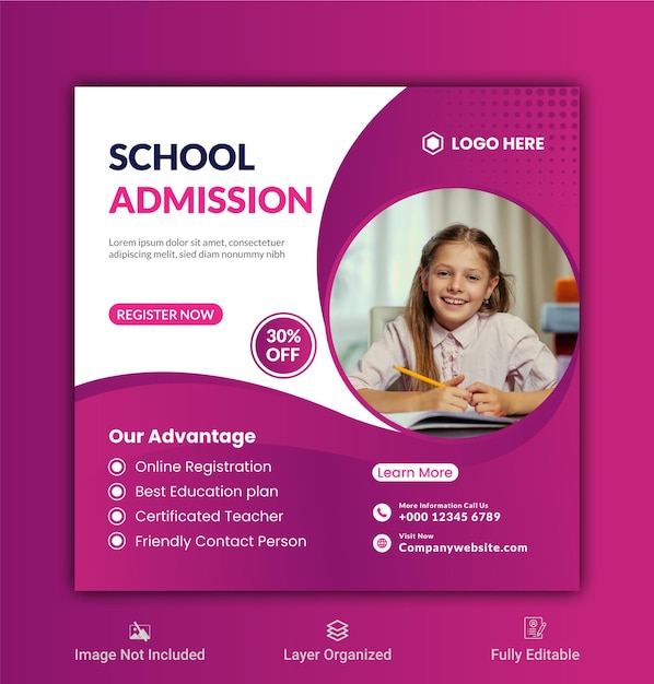 Vector school admission and back to school social media banner template