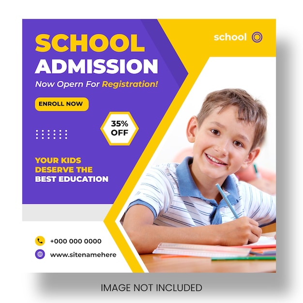 School admission or back to school social media post banner design template