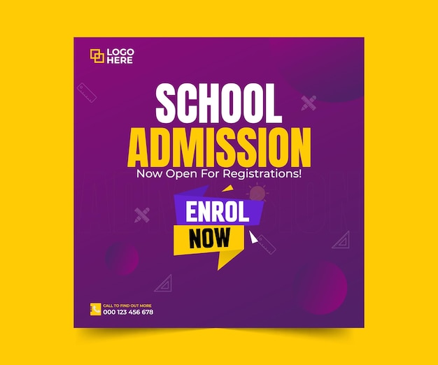 Vector school admission banner cover post template