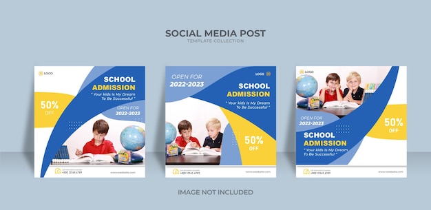 Шаблон сообщения в социальных сетях instagram для приема в школу Premium векторы