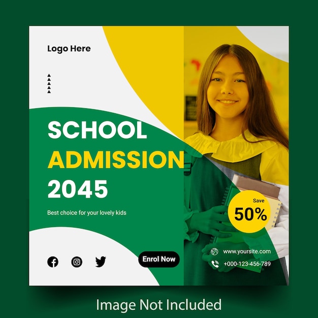 Vector school admission education instagram template design