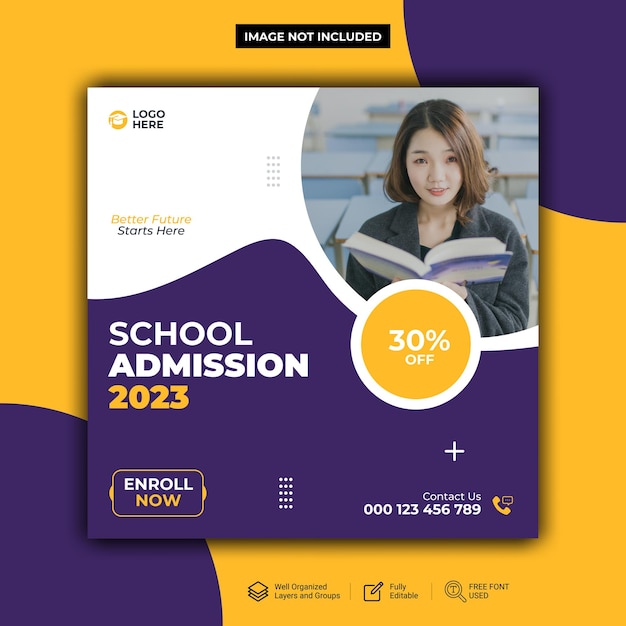 School admission for educational banner and social media post template Premium Vector