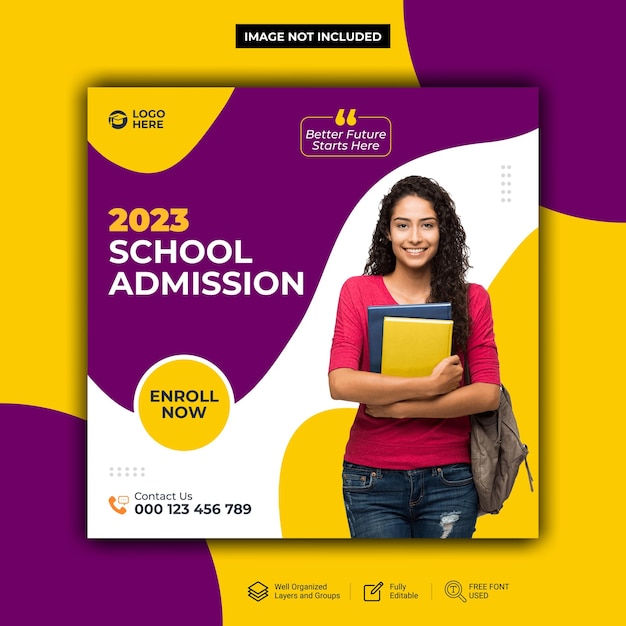 Vector school admission for educational banner and social media post template premium vector