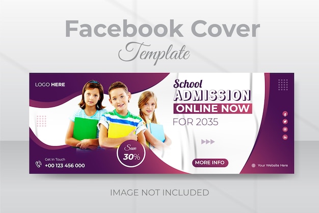 School admission facebook cover design template with premium vector