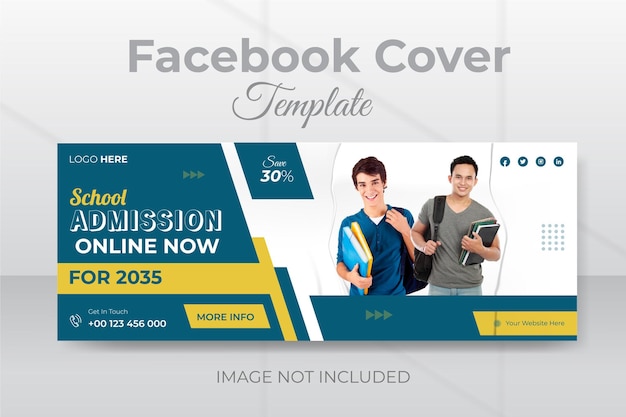 School admission facebook cover design template with premium vector