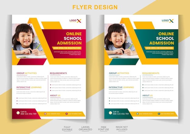 School admission flyer design template for Kids back to school education admission layout design