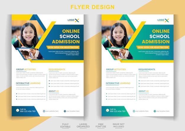 School admission flyer design template for Kids back to school education admission layout design