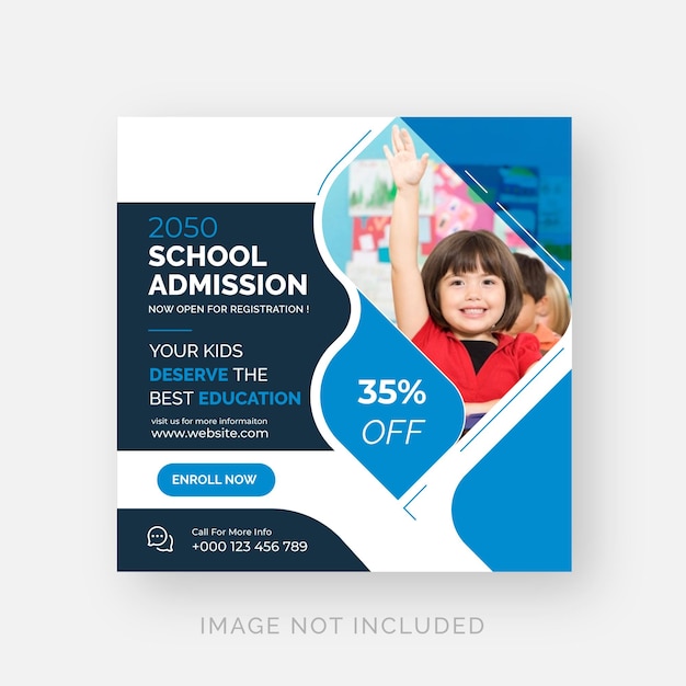 School admission Instagram post template for junior and senior high school promotion square banner