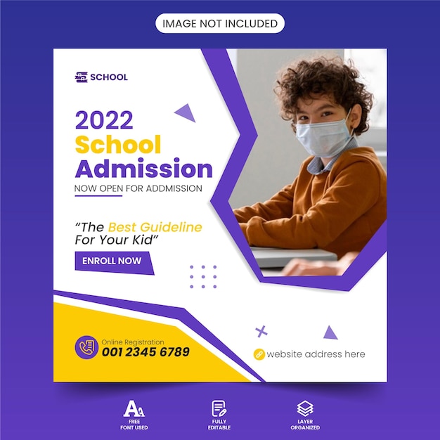 Vector school admission kids social media instagram web post banner squire flyer design vector template