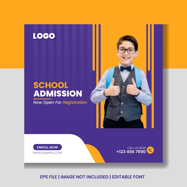 School admission marketing social media post or square banner template