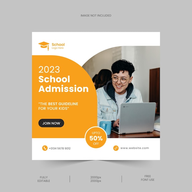 Маркетинговый пост в социальных сетях и шаблон веб-баннера для приема в школу бесплатно AI EPS
