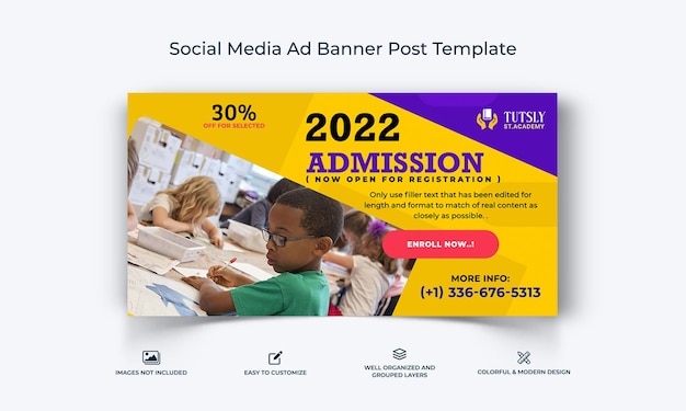 Vector school admission open facebook ad banner template