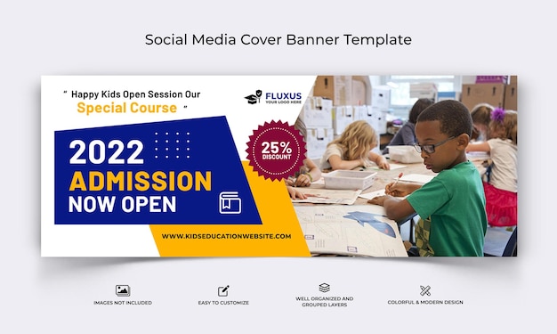 School admission open social media facebook cover banner template premium vector