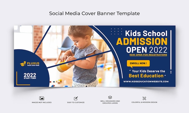 Ammissione scolastica apri i social media modello di banner di copertina di facebook vettore premium