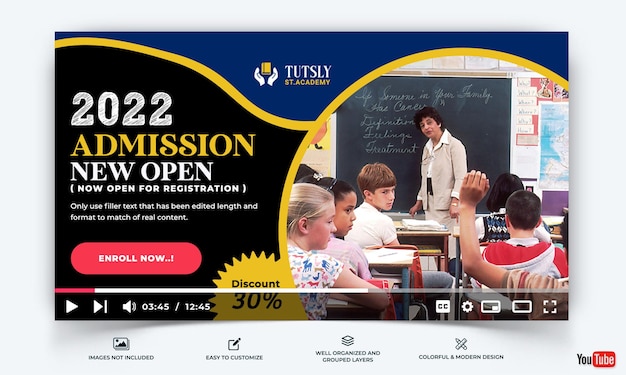 School admission open youtube thumbnail template vector premium