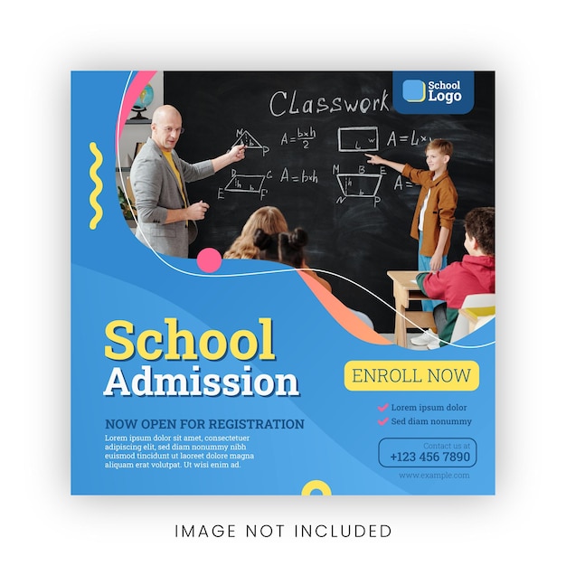 School admission registration square social media post banner template