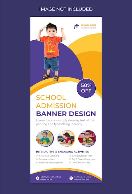 School admission roll up banner stand template design