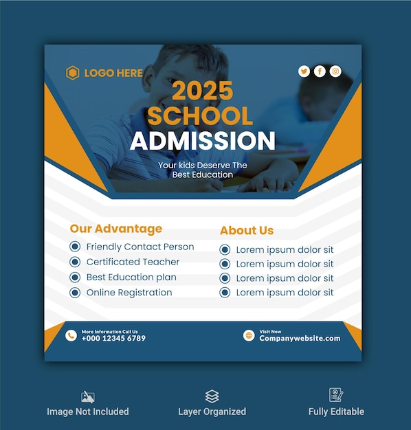 School admission social media banner template