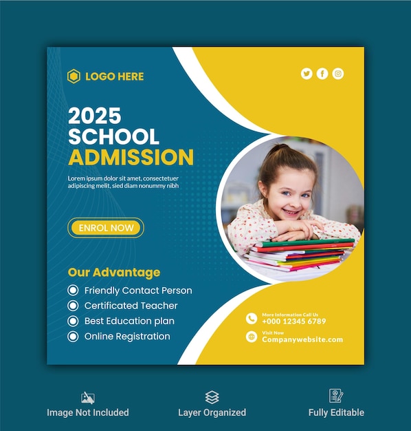 School admission social media banner template