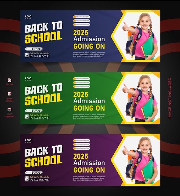 Vector school admission social media cover banner or website header