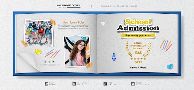 Vector school admission social media cover template