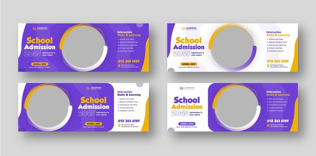 Vector school admission social media facebook cover set education web banner template bundle