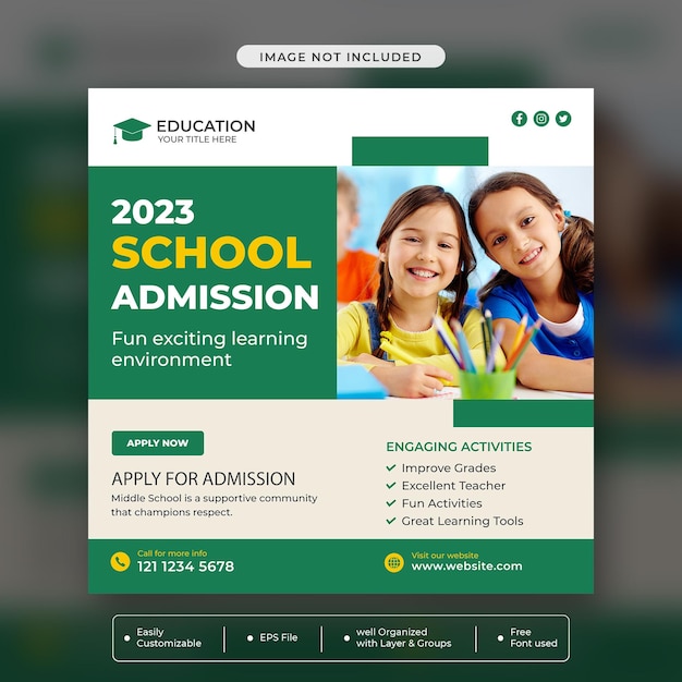 Vector school admission social media instagram post and square flyer template