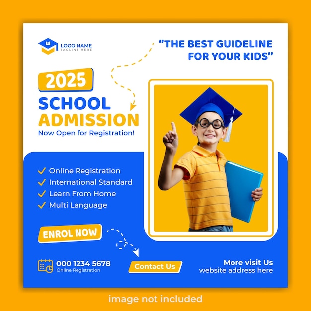 Vector school admission social media post and backtoschool web banner template design