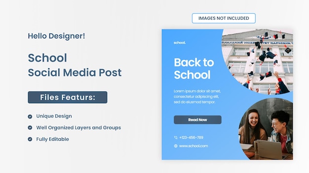 Дизайн постов в социальных сетях для приема в школу. обратно в школу набор постов в социальных сетях