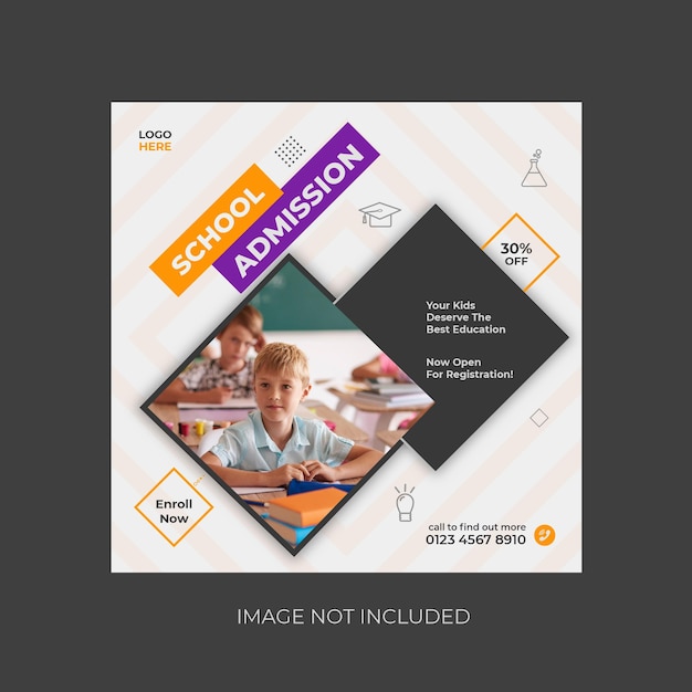 Vector school admission social media post and banner design template