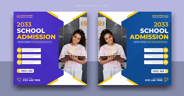 School admission social media post banner design template