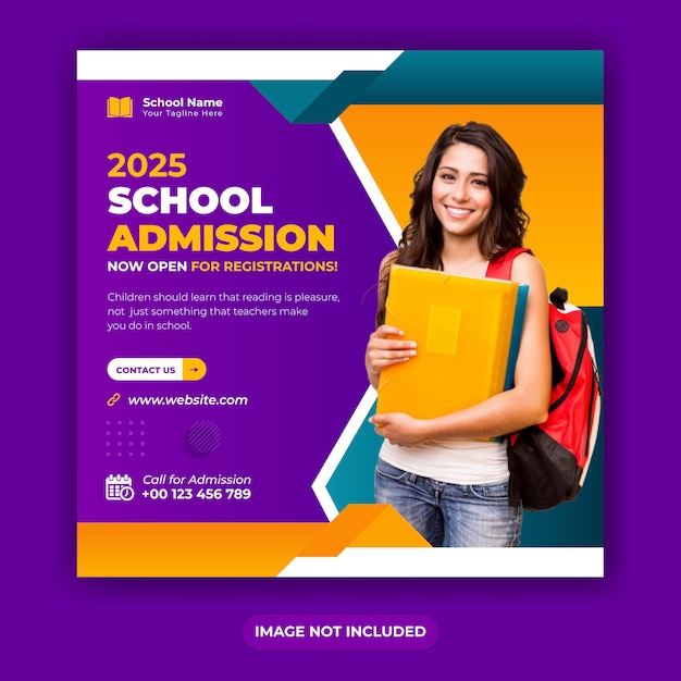 あなたのための学校入学ソーシャルメディア投稿バナーまたはInstagramスクエアバナーテンプレートデザイン