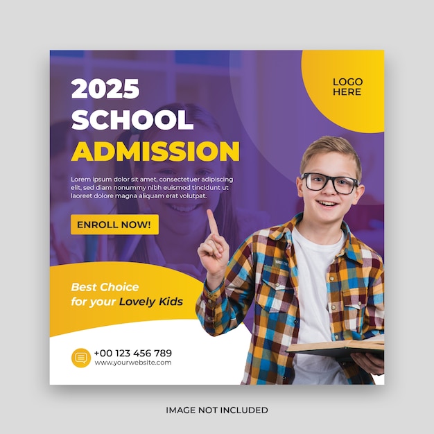 Vector school admission social media post banner template