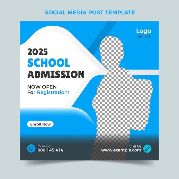 School admission social media post, blue web banner template, modern kids admission banner design