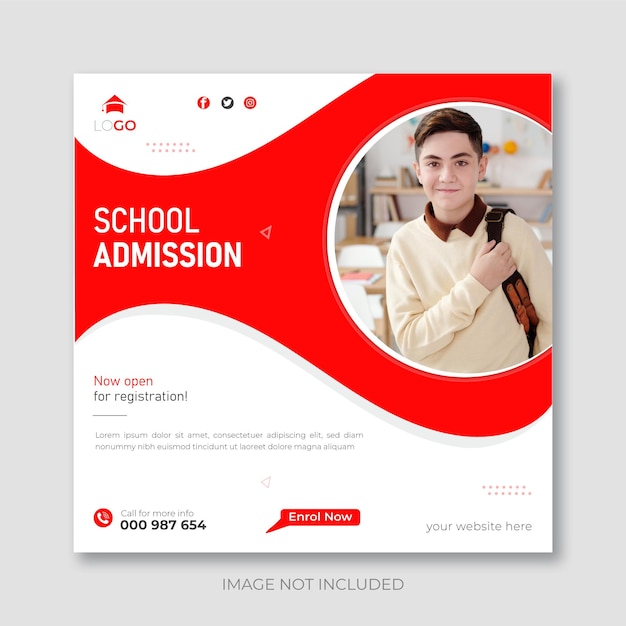 School admission social media post or instagram post design vector template