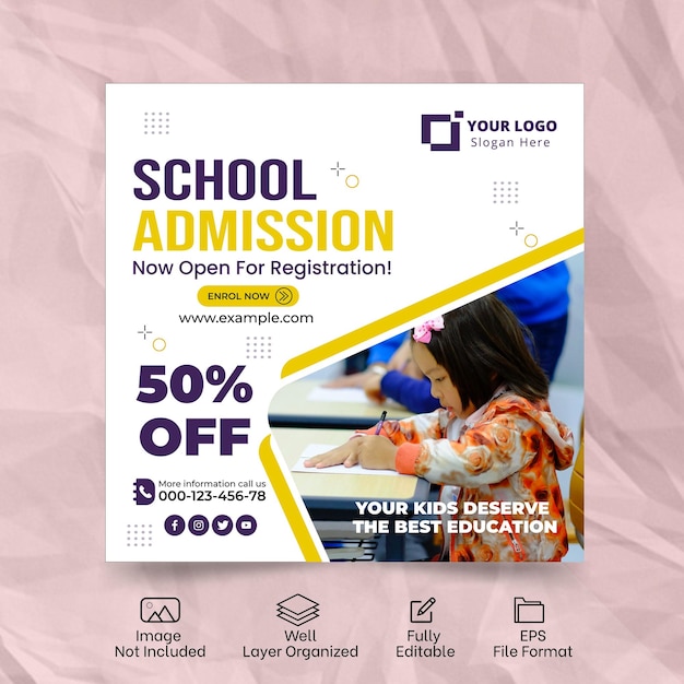 Vector school admission social media post and instagram post template design