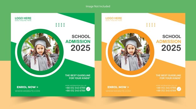 Vector school admission social media post and instagram post template.