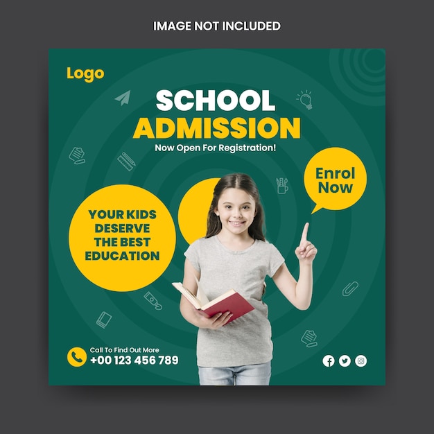 School admission social media post and square banner template