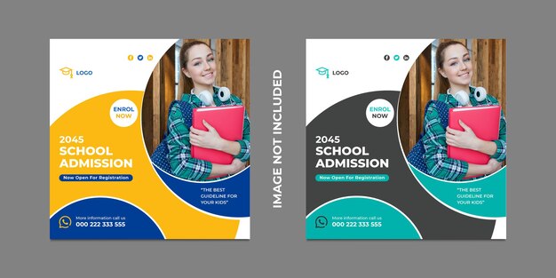 School admission social media post and square banner template