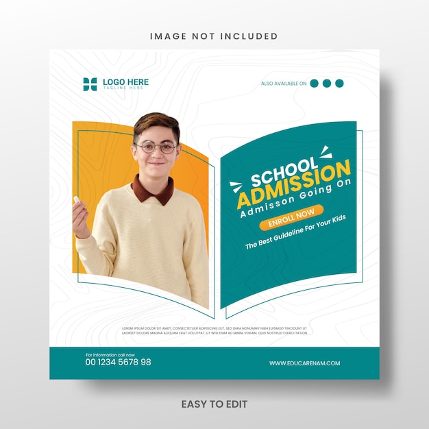 School admission Social media post template 3D Illustration