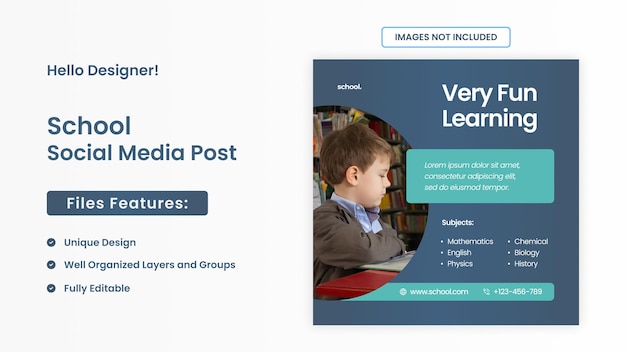 School admission social media post template, Academic admission social media banner template