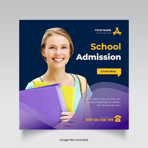 School admission social media post template or kids school education admission social media