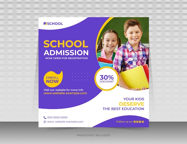 School admission social media post template or school promotion post banner