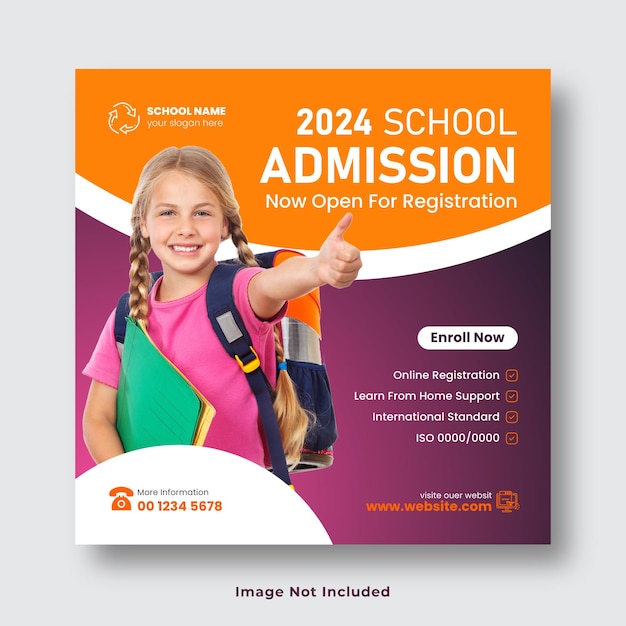 Vector school admission social media post template