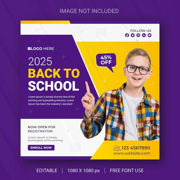 Vector school admission social media post template