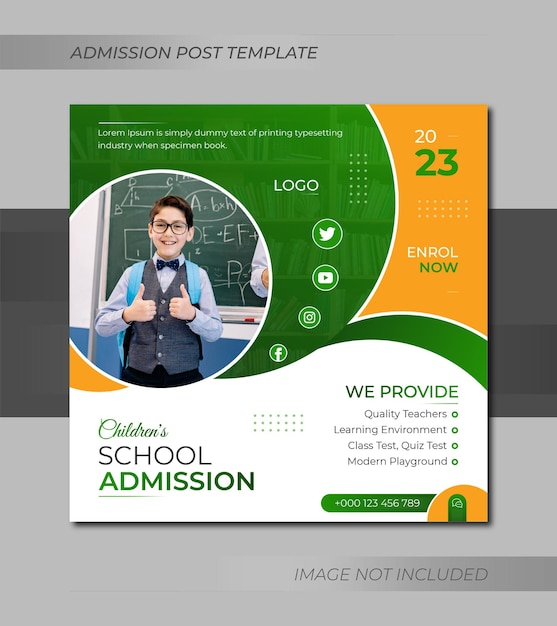 School admission social media post and web banner design template 2023