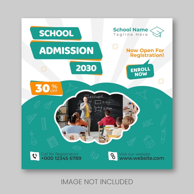 School admission social media post and web banner for kids education