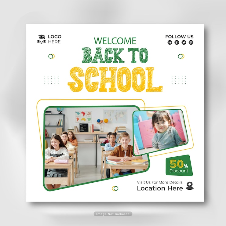 Vector school admission social media post or web banner template